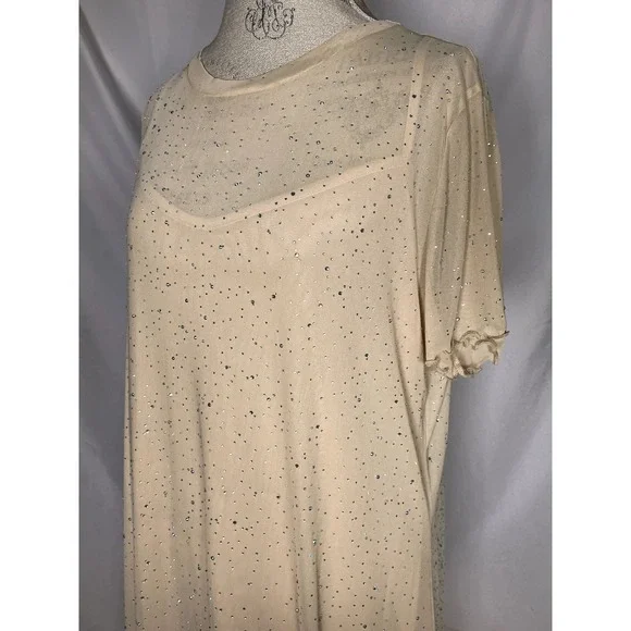 Forever 21 Beige Sequined Woven Dress Plus Size 0X NWT - Picture 2 of 12